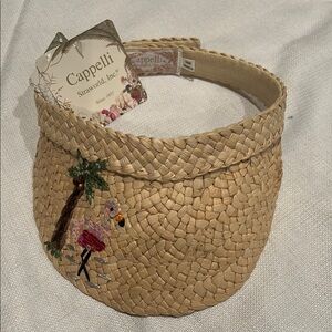 Capelli of New York Women's Tan Straw Visor with Flamingo and Palm Tree design